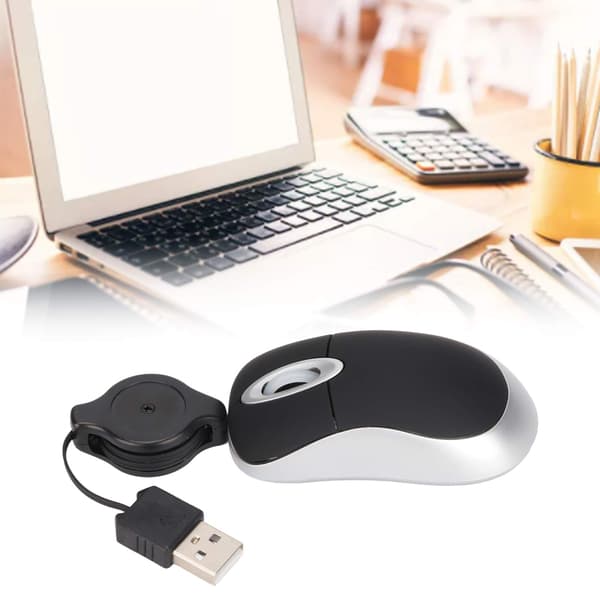 Mini Mouse Fashionable Glossy Surface 68cm Retractable Cord Plug and Play Portable Wide Compatibility Laptop Mouse