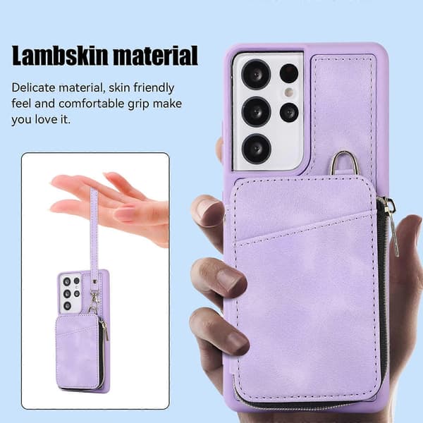 Etui til Samsung Galaxy S23 Ultra, Læderetui med lynlås, Lilla