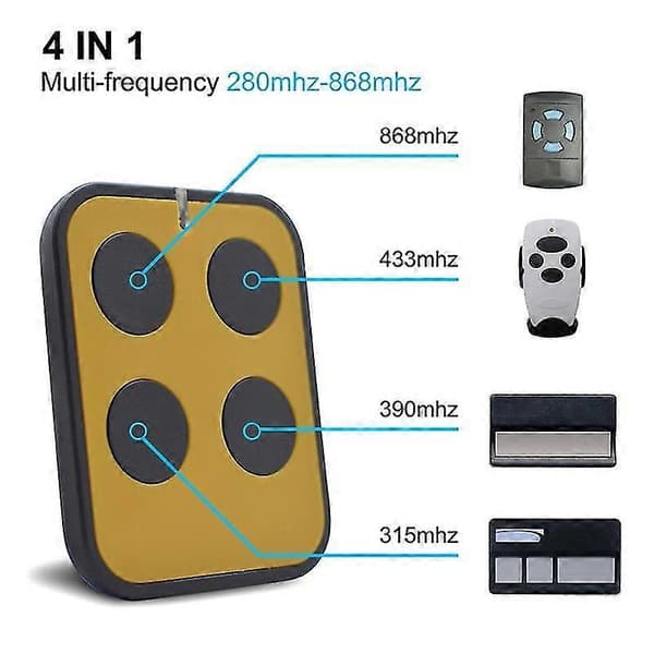 Universal Garage Door Remote Control Multi-frequency 280-868MHz, 4 Remote Controls Cloning, CR2032 Battery, Wireless for Gates/Alarms [DB] Grey Grey