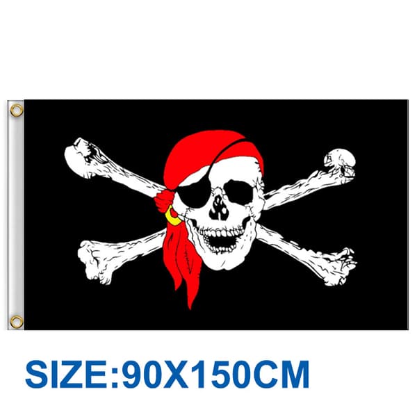 90 x 150 cm - Piratflagg med 2 metallmaljer, værbestandig