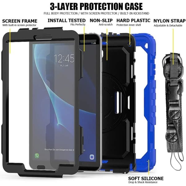Samsung Galaxy Tab A 10.1 Case 2016 SM-T580/T585 with Screen Protector for Kids Shockproof Rugged Case Pen Holder Blue