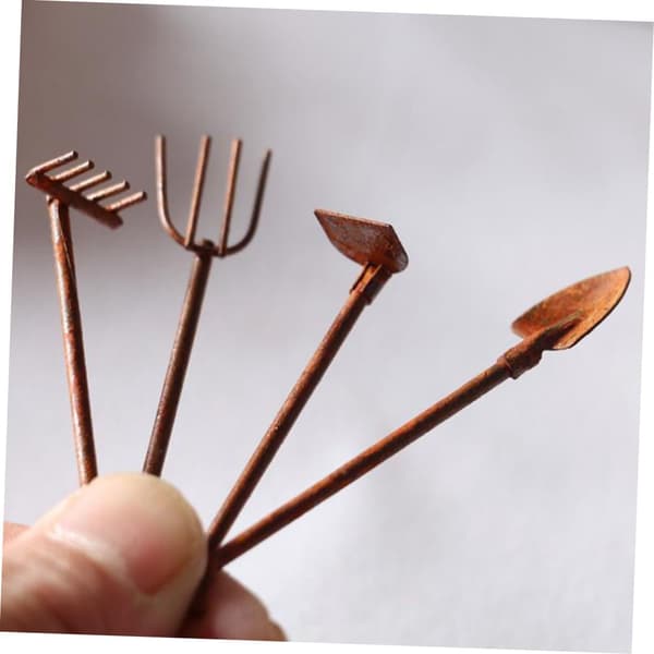 Miniature haveredskab 8 stk. af zinklegering, dekorativt -