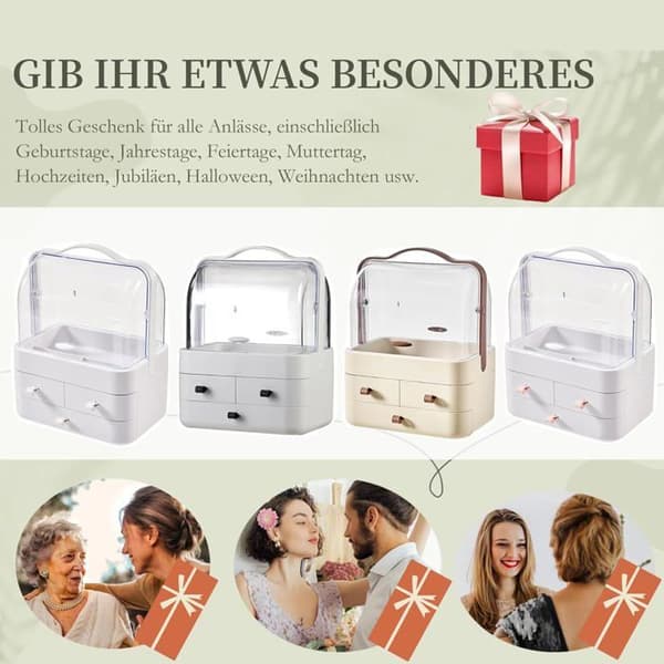 Makeup Organizer with Drawers and 180° Rotating Transparent Lid, Perfume Storage for Dressing Table, Bathroom