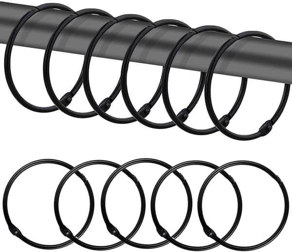 12 Black Shower Curtain Rings, Shower Curtain Hooks