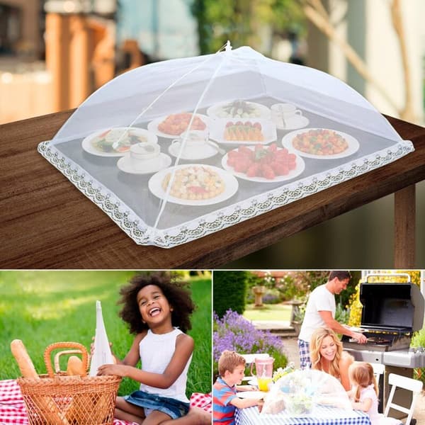 6 st Hopfällbara Mattskydd Anti-fluga Mesh Mattskydd Tält Paraply Anti-insektsskydd för BBQ Picknickmat, 1 Stor (100x60cm) & 5 Standard