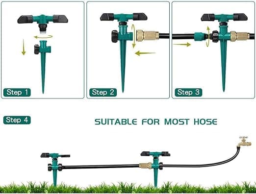 3 stk. 360° automatisk plænevandingssystem, tre-armet roterende sprinkler