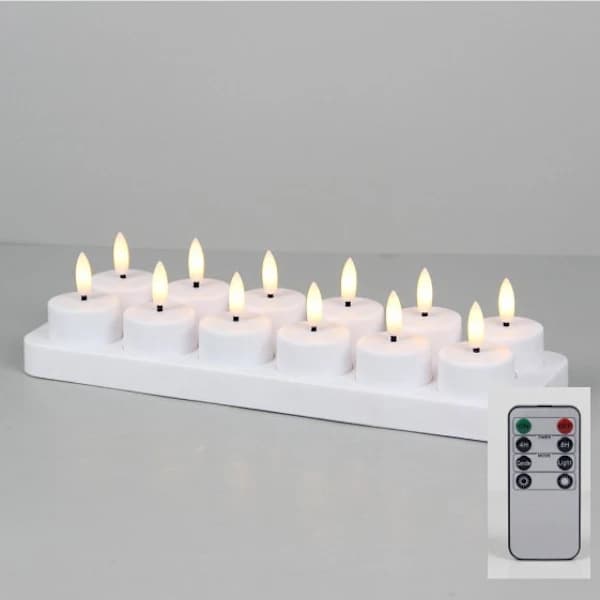 Flickering LED Tealights 12-pack - USB Charging Station Included 12 pcs with Charging Base -