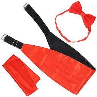 3 st Herr Satin Fluga Cummerbund Hanky Näsduk (Röd)