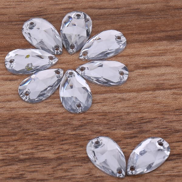 Dråpeformet Resin Flatback Sy Strass - 200 stk (Hvit)