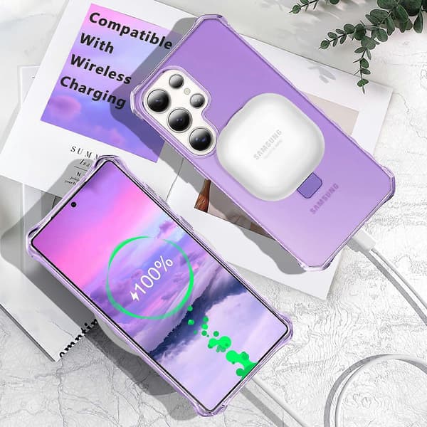 Compatible with Samsung Galaxy S25 Ultra Case with Magnetic Ring Stand - Purple Purple