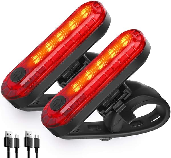 LED-baklys for sykkel, 2-pakning, Supersterk, USB-oppladbar