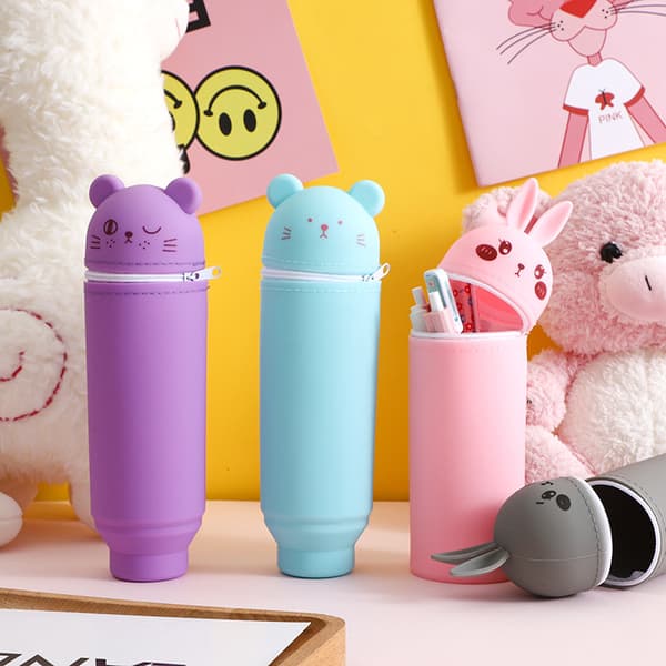1 kpl kawaii-kani pehmeä silikoni 2-in-1 kynäkotelo harmaa Harmaa kani