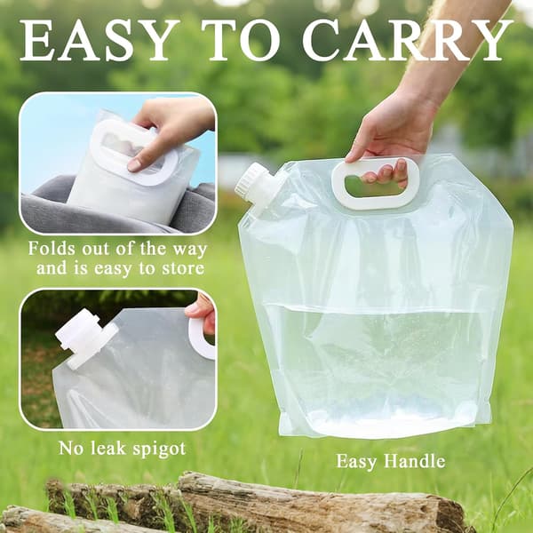 4-pak foldbar vandkedel, 5L, med håndtag, velegnet til camping, nødsituationer, vandreture