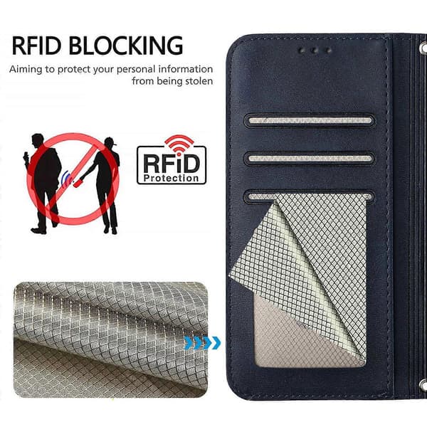 Til iPhone 17 Cover Panda Aftryk RFID-blokerende Pung Læder Telefonbeskyttelse med Håndledsrem Blå Blå Blue Blue