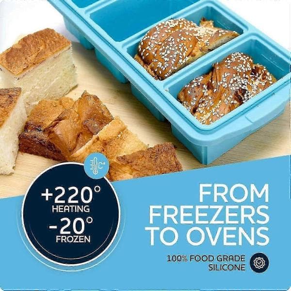 2-pack silikonform för frys med lock - Behållare för frysning av soppa - Stor isbitsform (Blå) Utgåva 0107