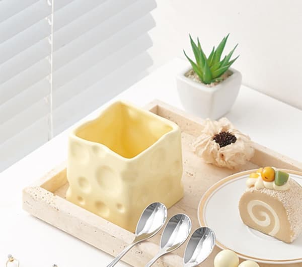 Keramisk Organizer Förvaringsburk Ostform Bestickhållare Beige - Beige