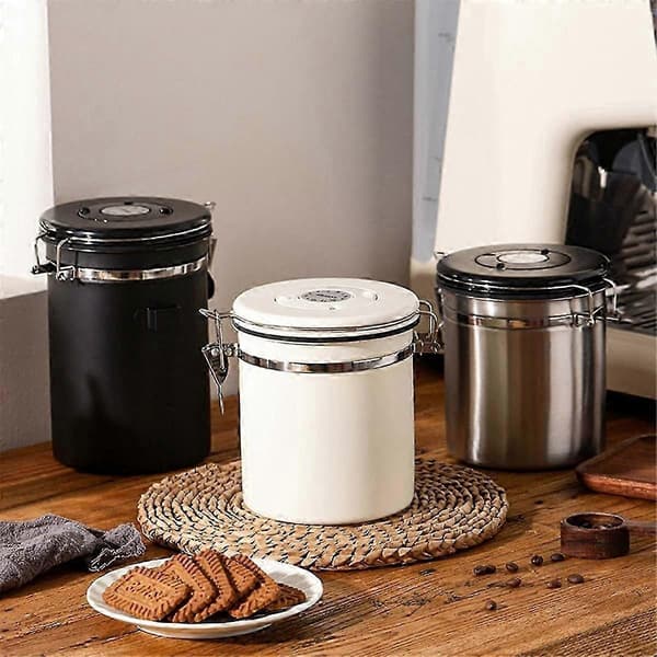 Kaffedåse Lufttæt Bønnebeholder med Datotracker Rustfrit Stål Køkkenopbevaringsboks 1.8L