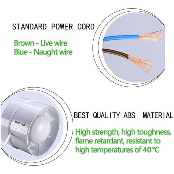 150 mm Lydsvag udsugningsventilator (6 TOMMER) 18W 320m³/H energieffektiv med blandet flow til badeværelser, ventiler, drivhuse, telte