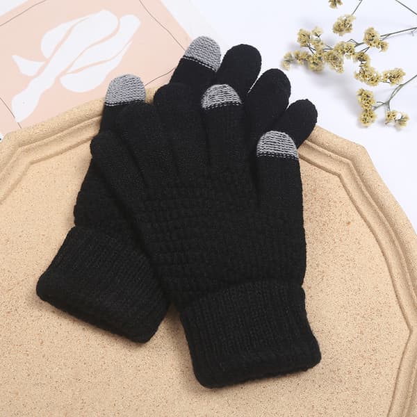 Vinterhandsker, touchscreen elastiske manchetter sms varme handsker touchscreen termisk fleece fleeceforede strikhandsker (sort)