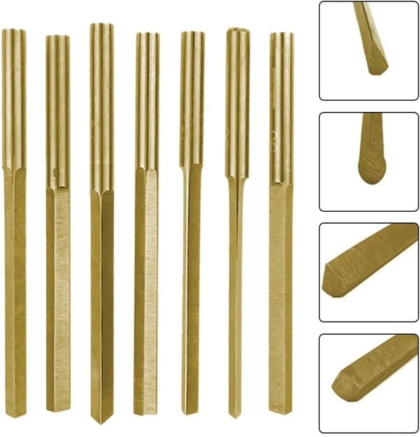 Pneumatisk skärsats och stenfattning 7PCS stål triangulär gravyr för smyckesgravyr, snidning, poleringstillämpningar (105°)