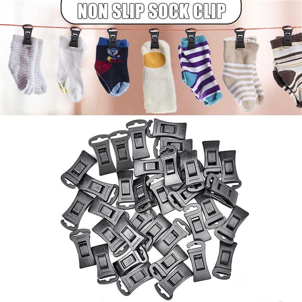 Sock Clips for Washing Machine and Dryer Multifunctional Sock Holder with Hook Non-slip Clothes Pegs 40 Pack