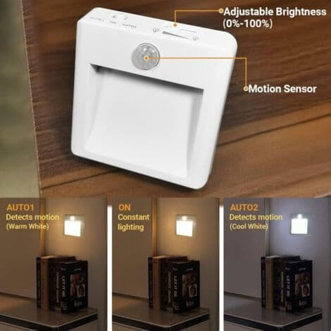 Plug-in Night Light - Kids Night Light with Motion Sensor - Adjustable Brightness, LED Night Light (Warm/Cool White - Adjustable), Plug (FMY)