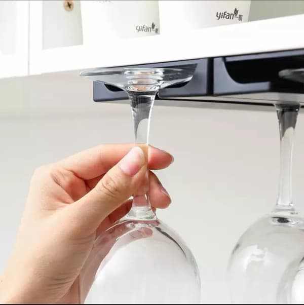 Vinglasholder - 2 rækker - Sort vinstativ - Vinglasstativ - Hængende stativ til vinglas - 25*11*2cm