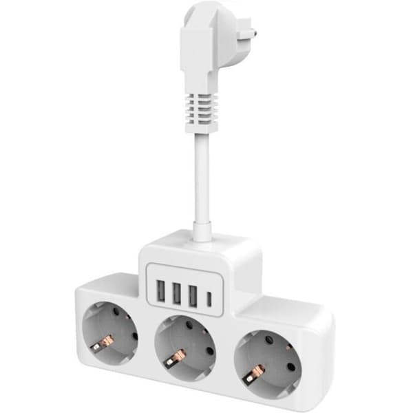 Power strip with individual switch, USB C Multi-socket Wall Socket with 4 Outlets and 3 USB Chargers Power Strip Euro Standard USB