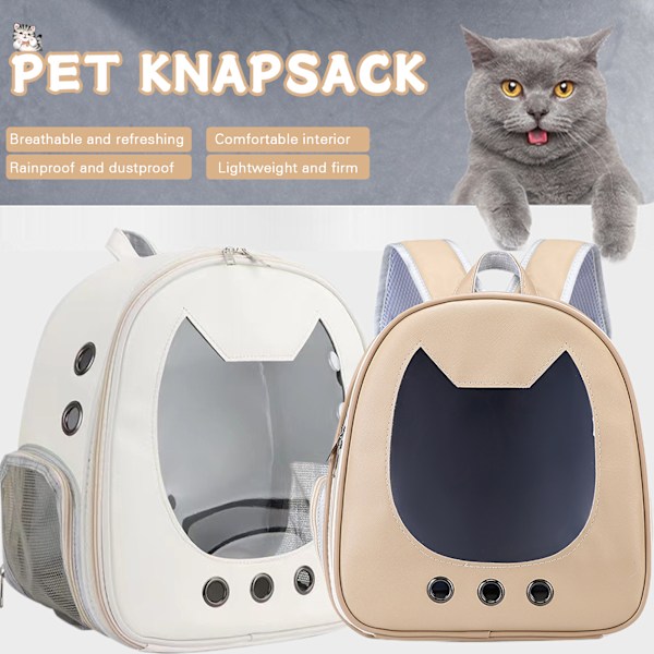 Cat Backpack Carrier with Adjustable Strap Portable Breathable Pet Backpack Beige Beige