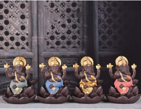 Ceramic Incense Burner with Ganesh Elephant, Incense Holder, Ganesh Statue, Elephant Buddha Figurine, Green