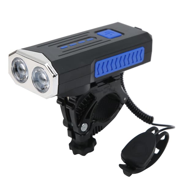 Bicycle Headlight USB Rechargeable Night Riding Waterproof Bike Front Light with Horn Blue