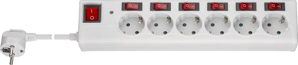 Power strip with switch, 6 sockets, 1.5 m, white