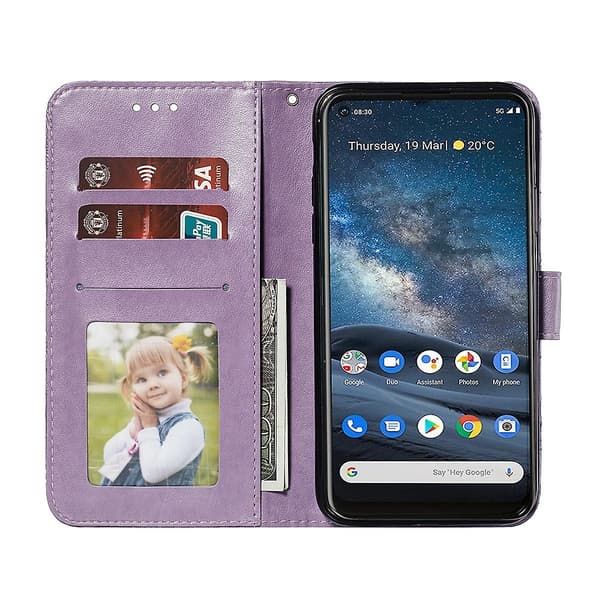 Blomstermønstret preget etui til Nokia 8.3 5G [DB] Lilla Purple