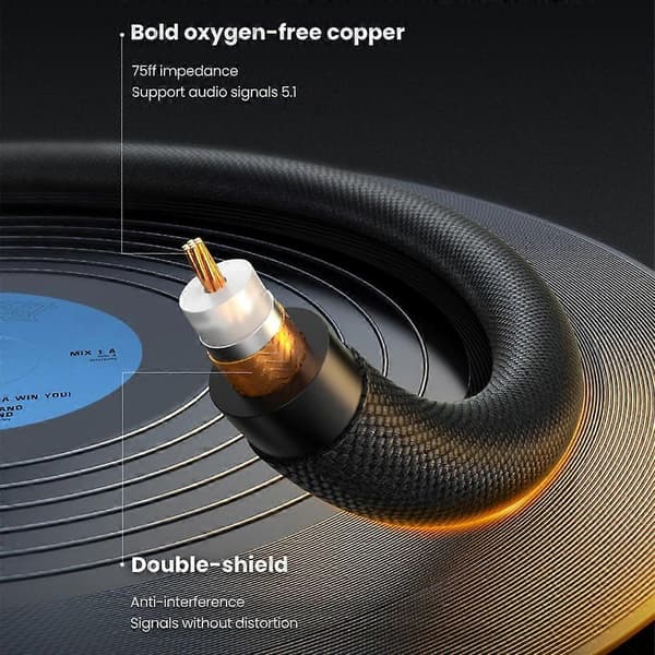 UGREEN 2m RCA Han til RCA Han Digital Koaksial Lydkabel Subwoofer Højttaler Flettet Kabel