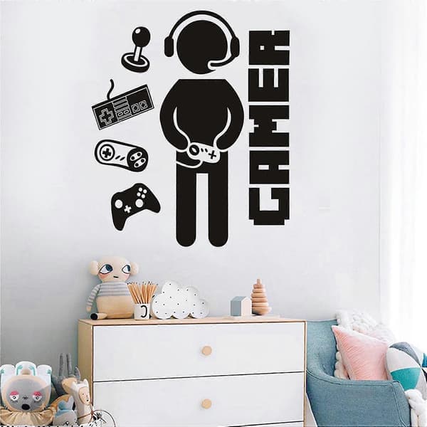2x Gamer-dekaler for gutterom Kreative spillveggdekaler for barnerom Gutterom Lekerom Vegg D