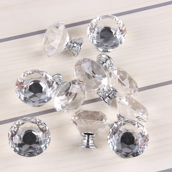 10 pcs 30mm Glass Cabinet Knobs Crystal Diamond Shape Pull Handles for Drawers Dresser Wardrobe Kitchen Cabinet