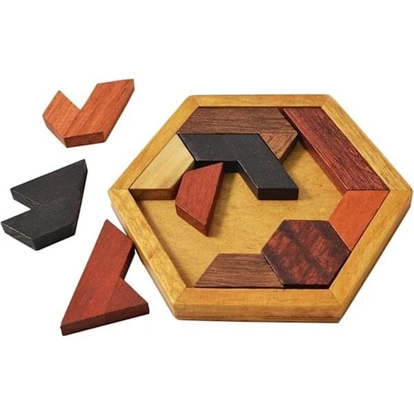 Hexagon Tangram Træpuslespil Hjernegymnastik for Voksne & Børn[JUN]