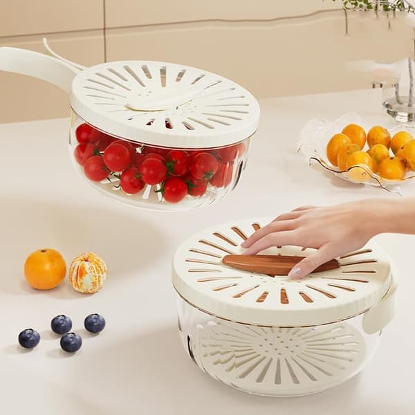 2026 New Drain Basket with Lid - 2-in-1 Multifunctional Drain Basket with Foldable Handle, Sink Basket brown