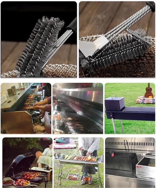 BBQ Grillbørste, 18 tommer rustfri tråd med skrape, for kull- og gassgriller