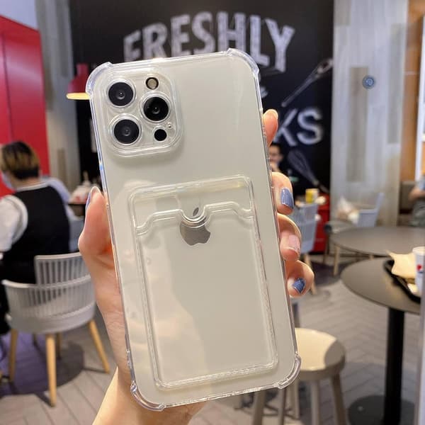 Suitable for iPhone 16 Pro Max mobile phone case, transparent protective case with card slot, ultra-thin anti-fall soft