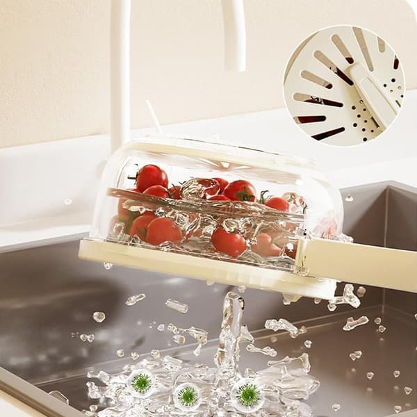2026 New Drain Basket with Lid - 2-in-1 Multifunctional Drain Basket with Foldable Handle, Sink Basket brown