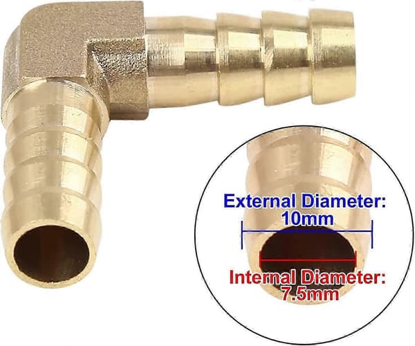 10 mm slangböj mässingskoppling för luft, vatten, olja, 5 st