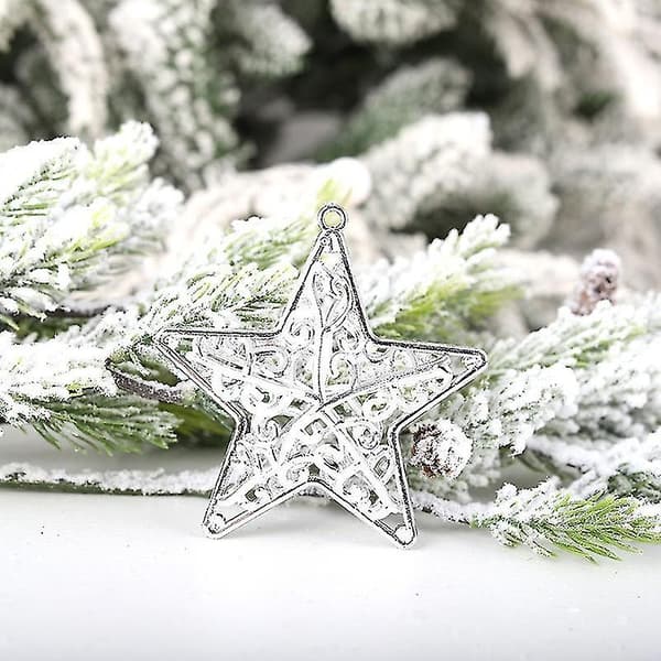 Wabjtam 3 store stjerneformede juletræspynt, glitterstjerne julepynt, juletræshæng