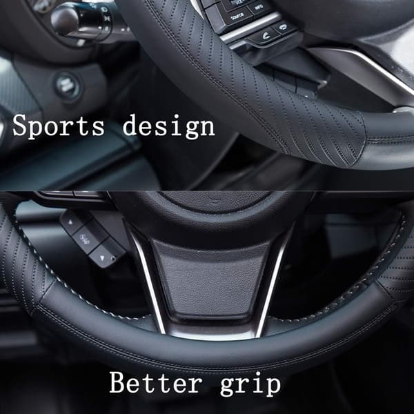Leather Steering Wheel Cover Universal Fit 37-38 cm Non-Slip Black Car Steering Wheel Protector