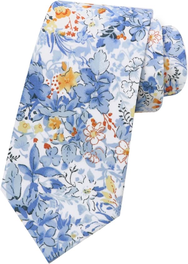 Slips til mænd, blomstret herreslips, smalt slips til mænd i bomuld, bryllupsblomsterslips-19 - Flowertie-19