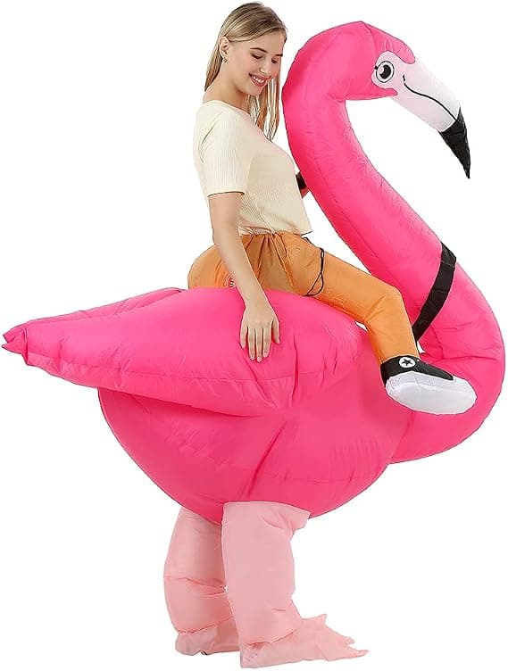 Flamingo oppblåsbar drakt (voksne 150-190cm), rosa kjole, KOSTYMEFEST