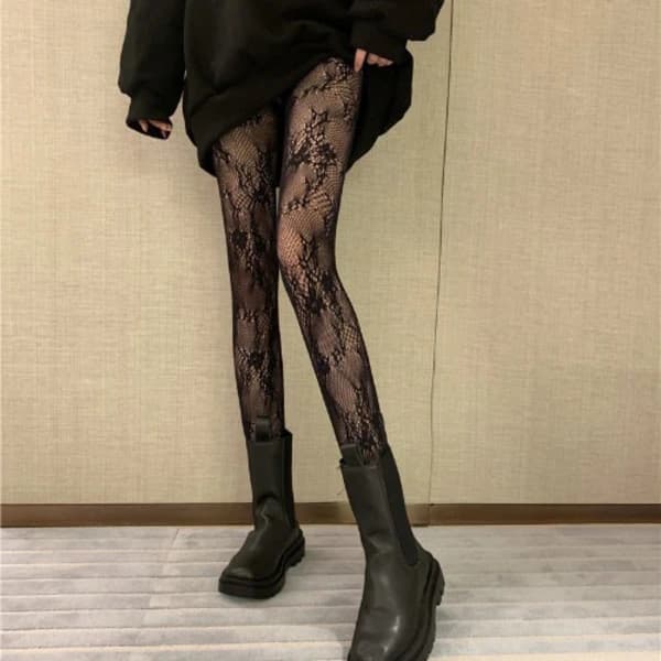 Mønstrede strømpebukser til kvinder Fiskenet blomsterstrømper Strømpebukser Leggings (Blomstersort)