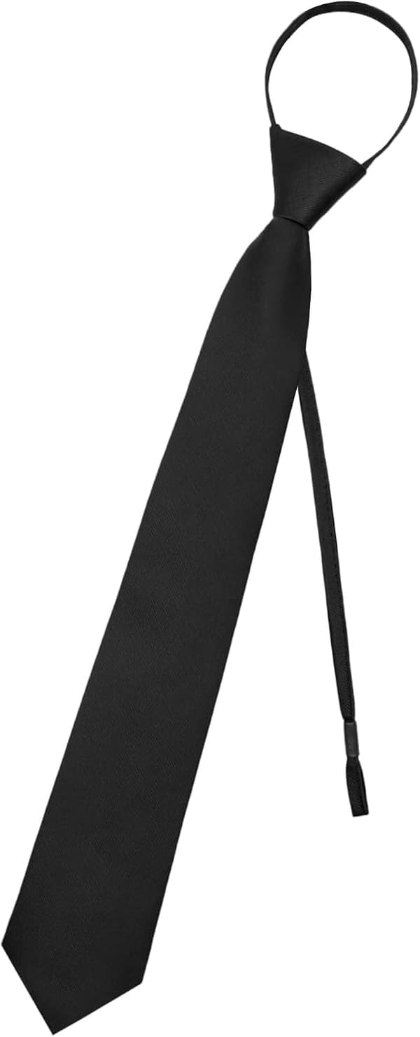 Færdigbundne slips til mænd Sort Clip On Slips Justerbar Lynlås Formel Forretning Dimission Middag - Black