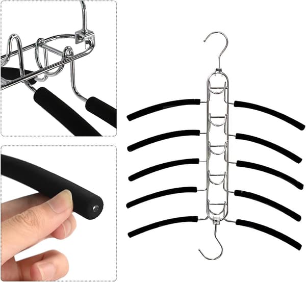 2-pack 5-in-1 Space-Saving Metal Hanger with Multi-Layer EVA Sponge for Jacket, Coat, Sweater, Pants
