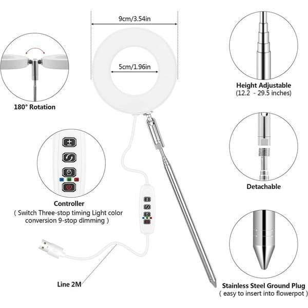 Vækstlampe LED fuldspektret vækstlys 48 LED 3000K/6000K/660nm vækstlamper med timer 3/9/12 timer 3 tilstande fuldspektret 10 lysindstillinger